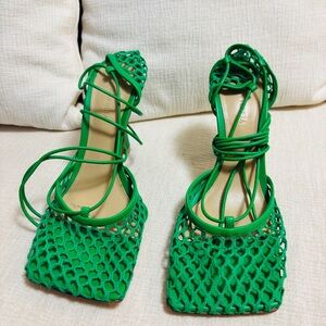 Bottega Veneta Green Mesh Heels
